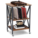 3 Tiers Vintage Style Rolling End Table with 3 Dividers for Albums-Brown by LJGDeals