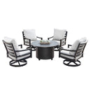 Aluminum 44-in Round Patio Fire Table Set with Swivel Rocking Chairs