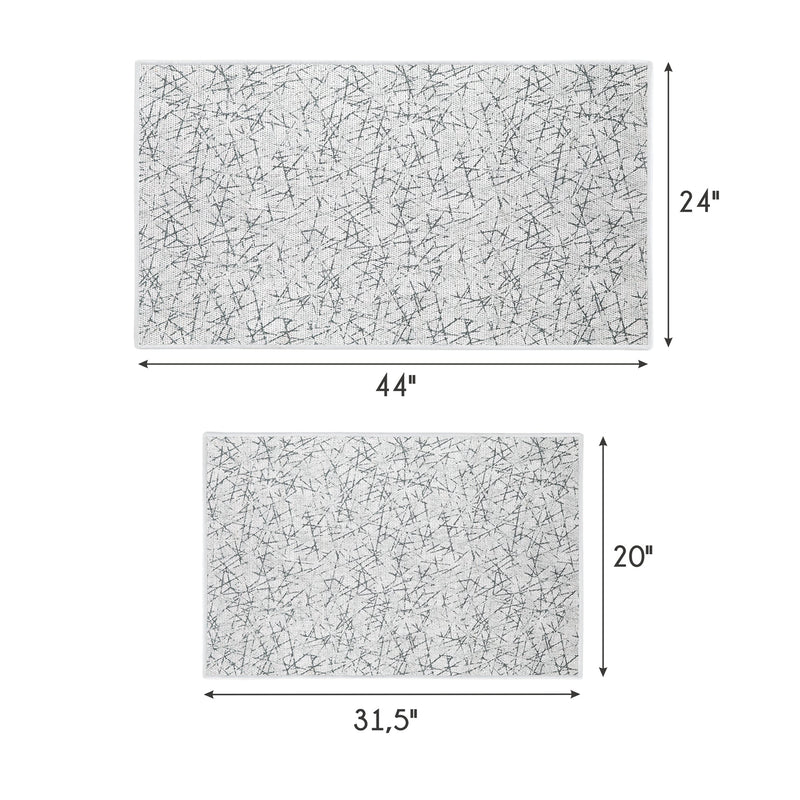 Geometric Design Non Skid Washable Kitchen Runner Rugs Set of 2| 44 x 24 and 31.5 x 20 Inches Floor Mats |White