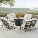 Black Aluminum Fire Table Set with Four Deep Seating Loveseats