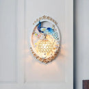 GobekUsa K9 Crystal Ball Peacock Design Wall Sconce - Contemporary Blue & White Living Room Lighting