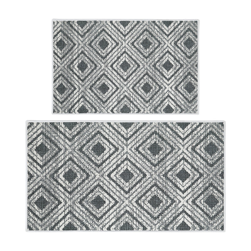 Geometric Design Non Skid Washable Kitchen Runner Rugs Set of 2| 44 x 24 and 31.5 x 20 Inches Floor Mats |Gray