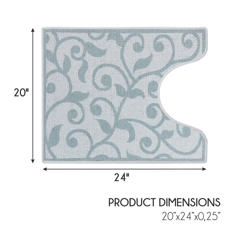 Floral Design U Shape Bathroom Rug | 20”x24" | Teal