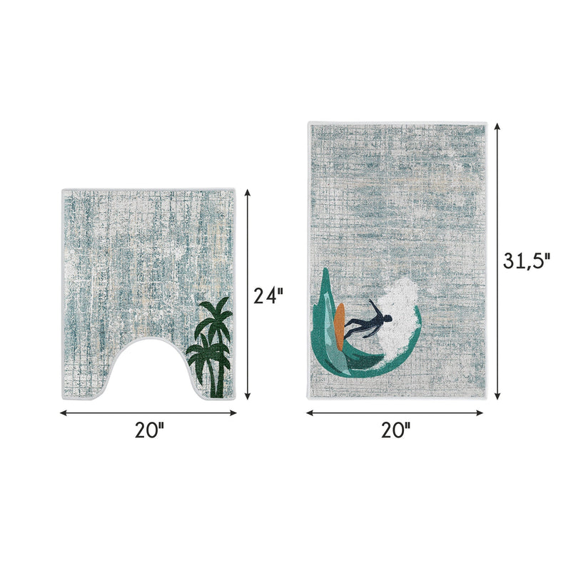 Miami Design 2 Piece Bathroom Rugs Set | Multicolor