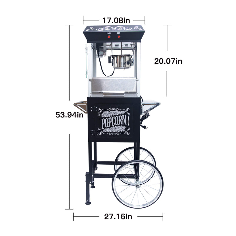 Kaitu 8OZ Stainless Steel Popcorn Machine With Cart, Heated Warming Deck And Old Maids Drawer, Black (SAK67426)