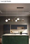 GobekUsa Karen's 6 Light Modern Black Metal Spherical Glass Island Pendant Lighting for Dining Room