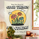 Kawaii cream cartoon flowers tapestry wall hanging bedroom decor by Decorbites