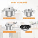 7-Piece Stainless Steel Cookware Set with Tempered Glass Lid-Silver by LJGDeals