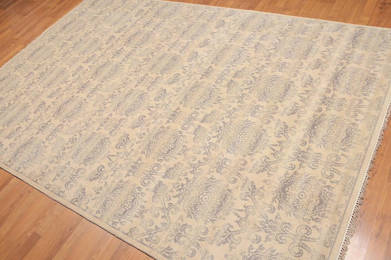 6' x 9' Hand Knotted Damask Design 100% Wool Area rug Beige