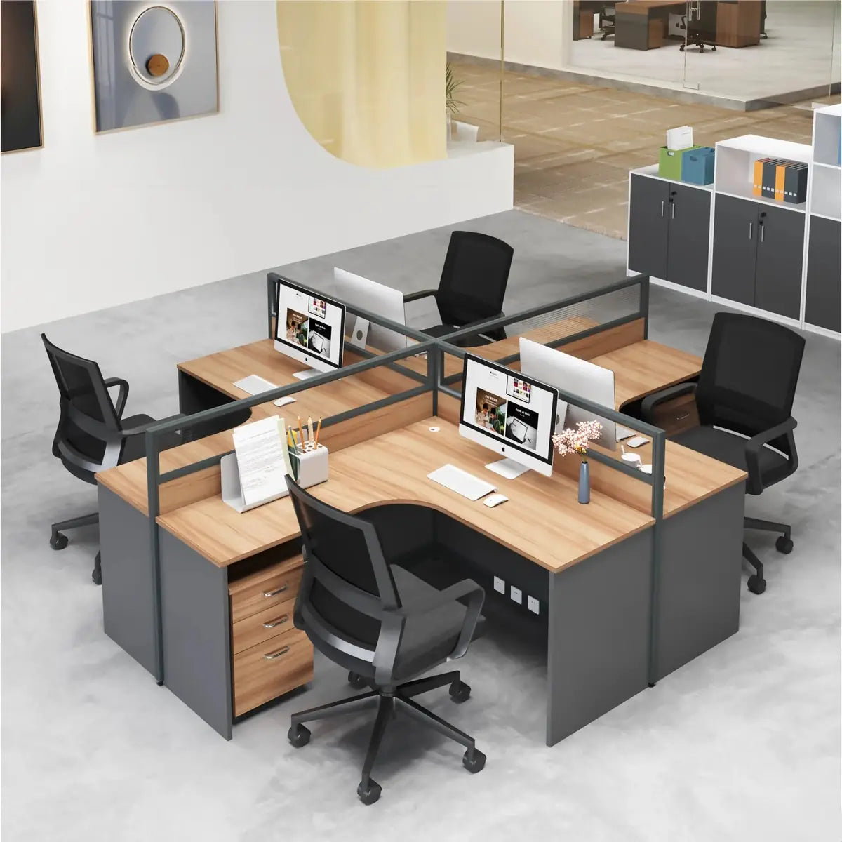 Keaton · L-Shaped Cubicle Workstation, close-up of the surface
