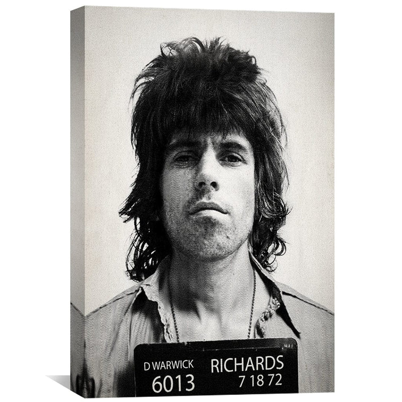 Keith Richards Mugshot Black Canvas