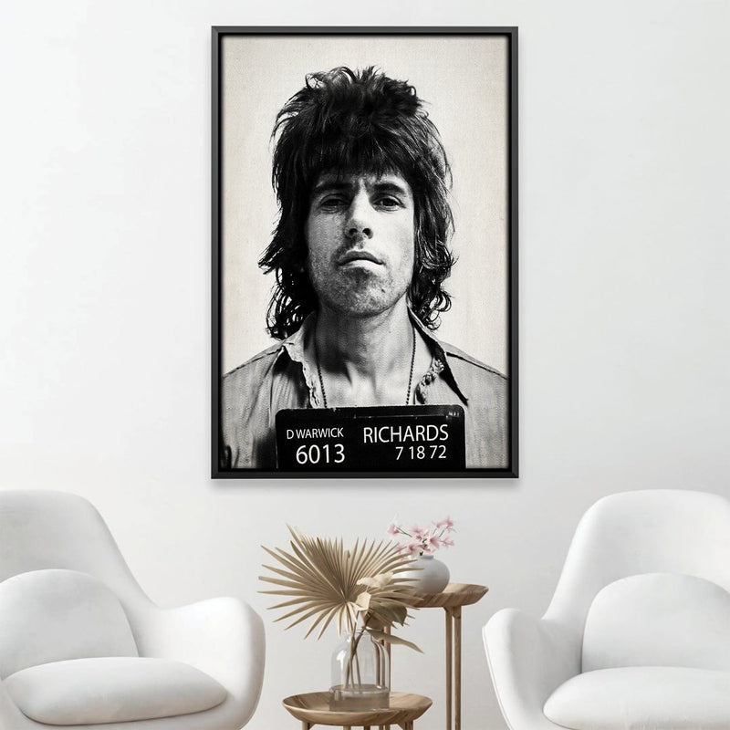 Keith Richards Mugshot Black Canvas