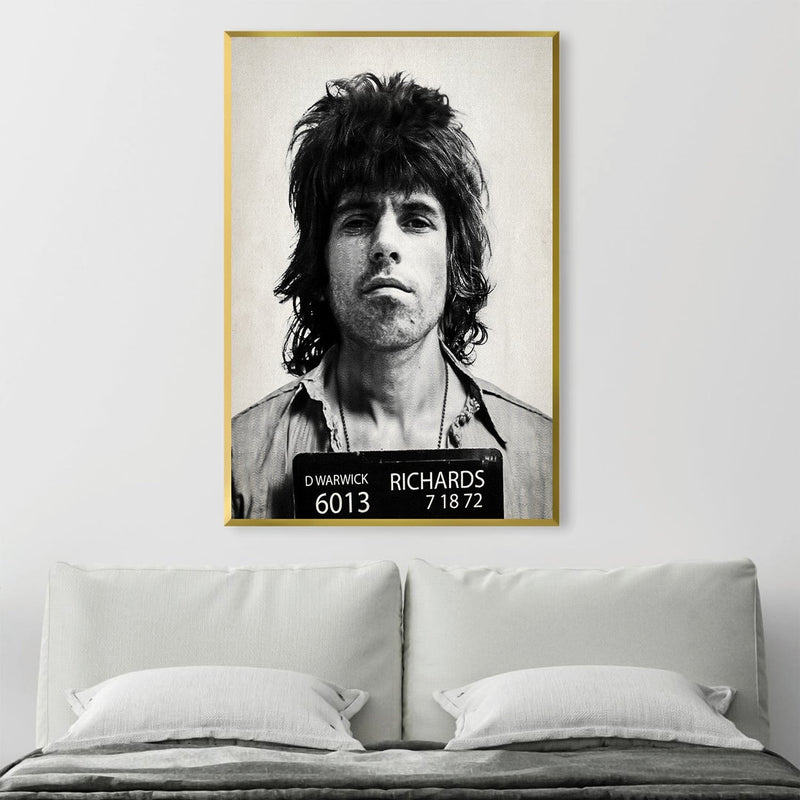 Keith Richards Mugshot Black Canvas