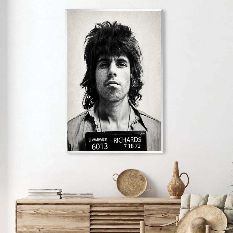 Keith Richards Mugshot Black Canvas