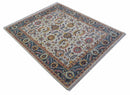 Kelly Turkish Design Ivory And Blue Hand Knotted Wool Rug