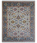 Kelly Turkish Design Ivory And Blue Hand Knotted Wool Rug