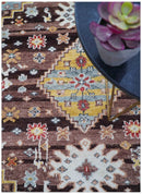 Ken Transitional Design Brown And Mustard Hand Knotted Wool Rug by The Rug Decor