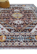 Ken Transitional Design Brown And Mustard Hand Knotted Wool Rug by The Rug Decor