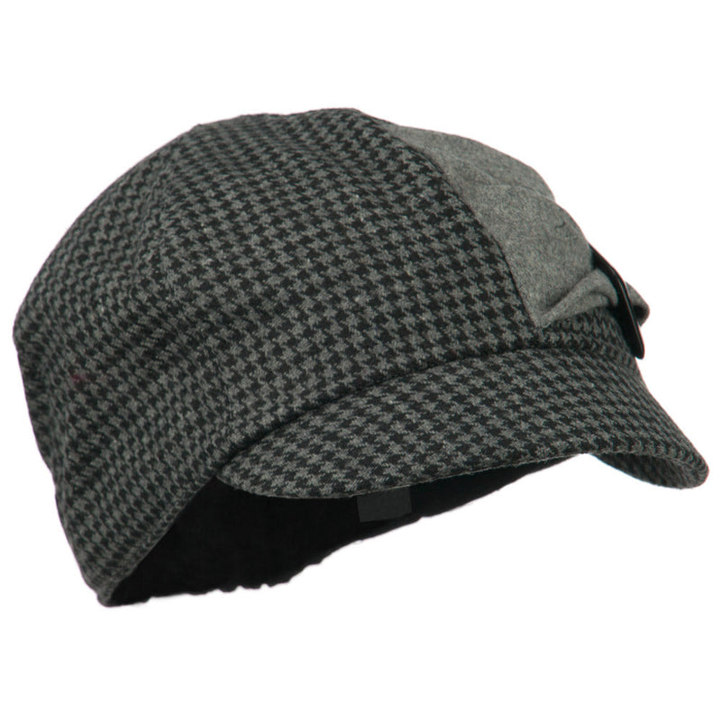 Karly 6 Panel Herringbone Rectangle Buckle Cabbie Cap