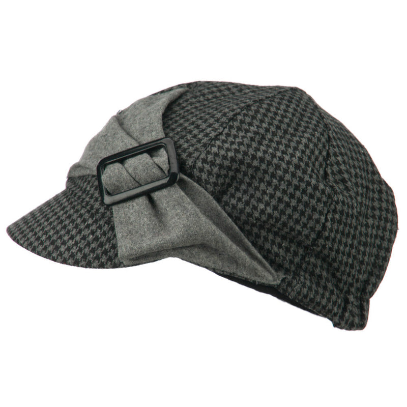 Karly 6 Panel Herringbone Rectangle Buckle Cabbie Cap
