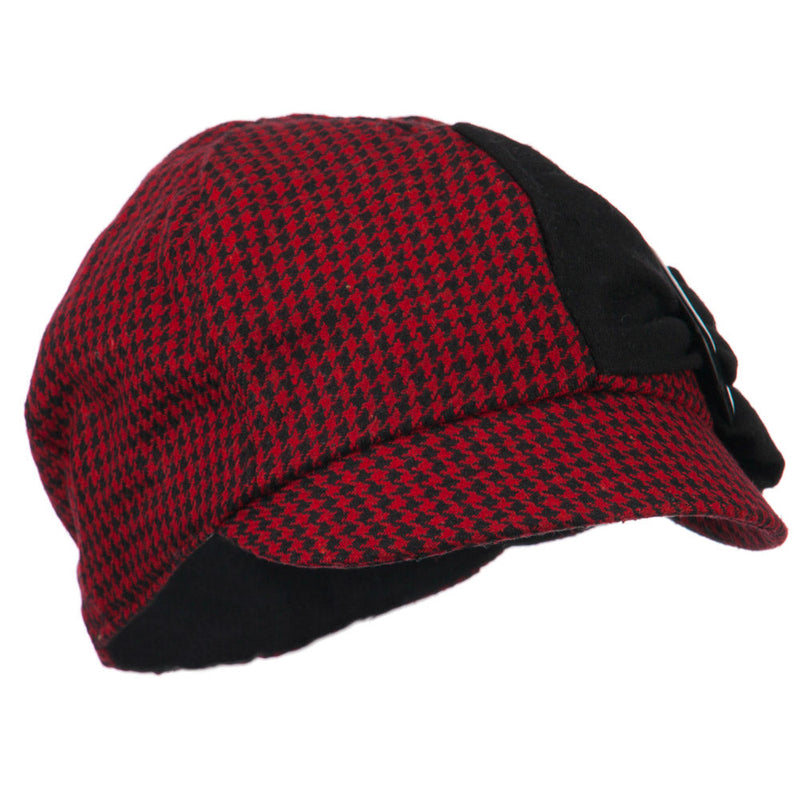Karly 6 Panel Herringbone Rectangle Buckle Cabbie Cap