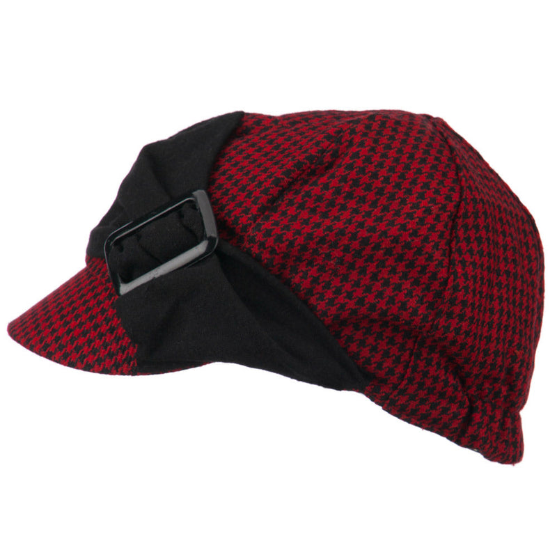 Karly 6 Panel Herringbone Rectangle Buckle Cabbie Cap