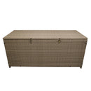 Tan Wicker Patio Deck Box with 113 Gallon Storage and Metal Frame