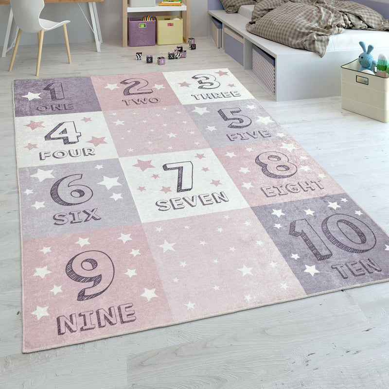 Kid's Rug Playmat with Numbers 1-10 Checkered in Pink
