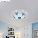 GobekUsa Kids LED Flush Mount Spotlight: 16.5"/20.5" Black/Blue Football Ceiling Lamp with Acrylic Shade