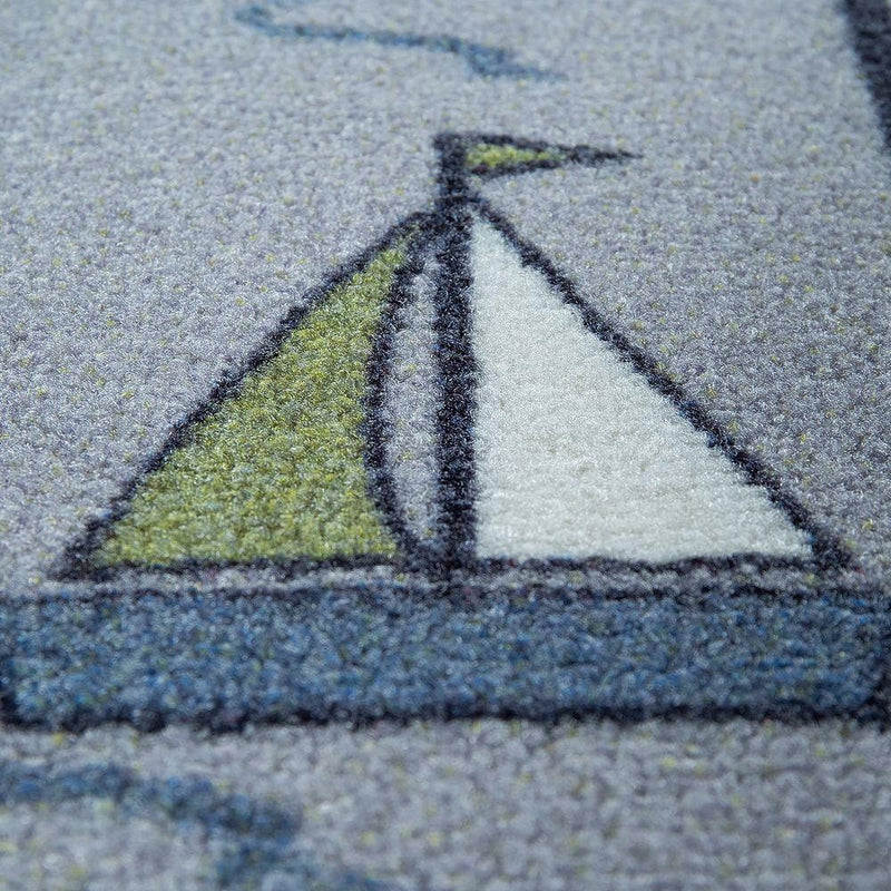 Kids Play Rug for Nursery Hopscotch Streets in Grey Blue