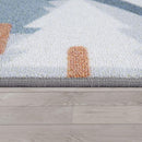 Kids Play Rug For Nursery Road With Forest Animals grey blue