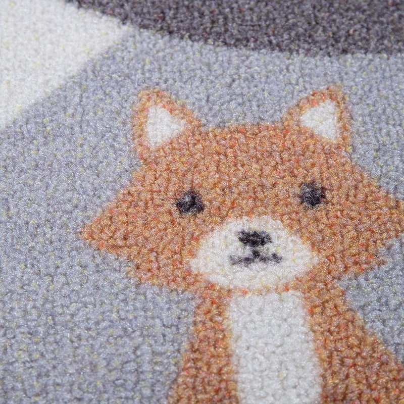 Kids Play Rug For Nursery Road With Forest Animals grey blue