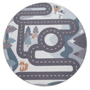 Kids Play Rug For Nursery Road With Forest Animals grey blue