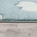 Kids Room Rug Cosmo with Clouds in Pastel Blue White