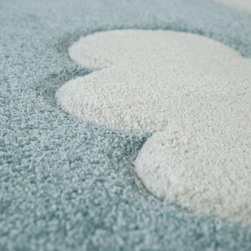 Kids Room Rug Cosmo with Clouds in Pastel Blue White