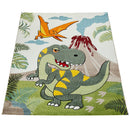 Kids Room Rug Dinosaur Jungle Volcano 3D in Green