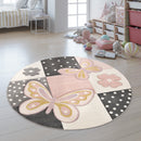 Kids Room Rug Pink Butterflies and Check Pattern