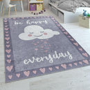 Kids Rug Cloud and Hearts for Nursery in Grey Pink