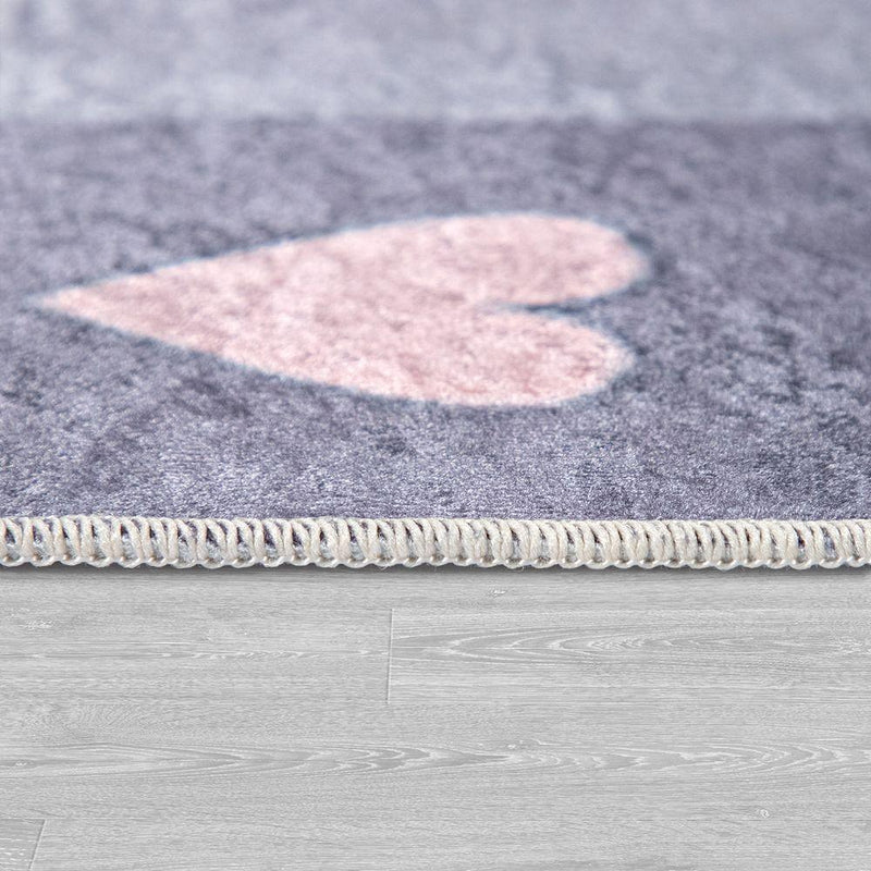 Kids Rug Cloud and Hearts for Nursery in Grey Pink