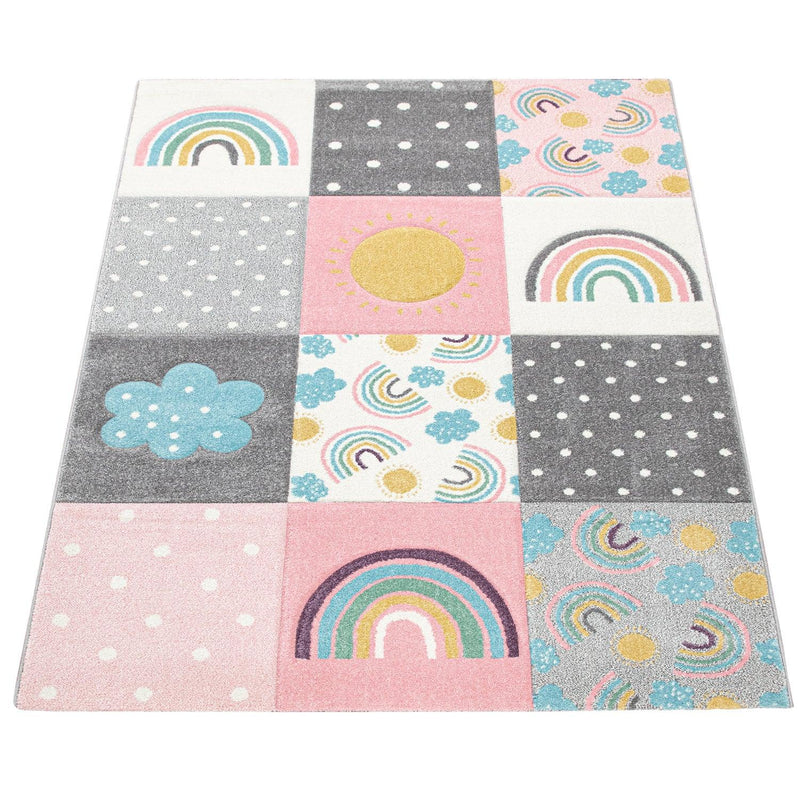 Kids Rug Cosmo with Rainbow & Clouds in Colorful Pink