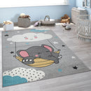 Kids Rug Nino Cute Elephant for Nursery in Grey