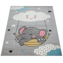 Kids Rug Nino Cute Elephant for Nursery in Grey