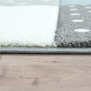 Kids Rug Dots Hearts Stars Checked White Blue Pastel