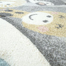 Kids Rug Hot Air Balloon Animals Clouds in Pastel Cream