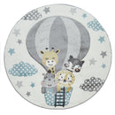 Kids Rug Hot Air Balloon Animals Clouds in Pastel Cream