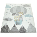 Kids Rug Hot Air Balloon Animals Clouds in Pastel Cream