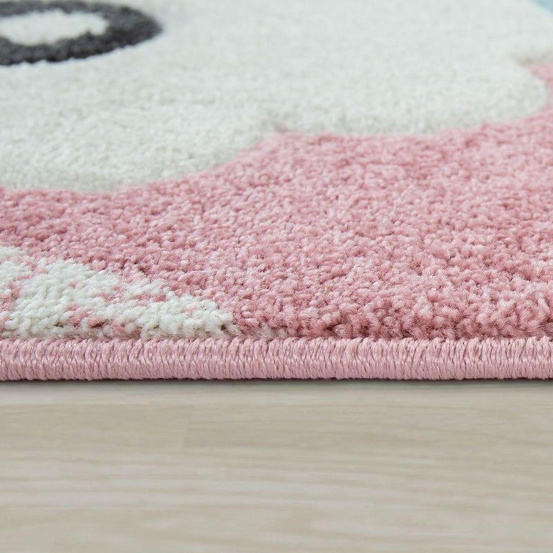 Kids Rug Nursery Cute Alpaca 3D Pink White Pastel