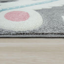 Kids Rug Nursery Cute Alpaca 3D White Grey Pastel