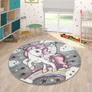 Kids Rug Rainbow Unicorn Colourful Grey