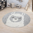 Kids Rug Tweet Round Play Mat Llama Motif in Mottled Grey